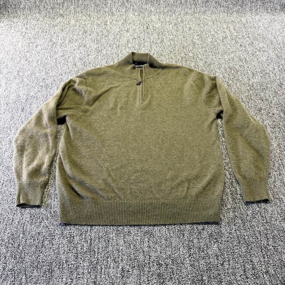 Allen Solly Sweater Mens XL Olive Green Cashmere Ribbed Tight Knit Quarter Zip